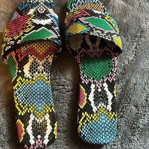 Brand new snake skin multicolor slides that are comfortable and stylish